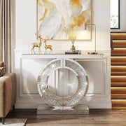 Crushed Diamond Console Table, Silver Mirrored Sparkling Table for Foyer, 5mm HD Mirror with Diamond Refraction, Sturdy Full Ring Crystal Base for Living Room Entryway