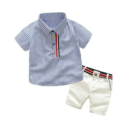 

Phenas Toddler Boy Clothes Kids 2 Piece Summer Outfit Polo Dress Shirt + Shorts Set 1-7 Years