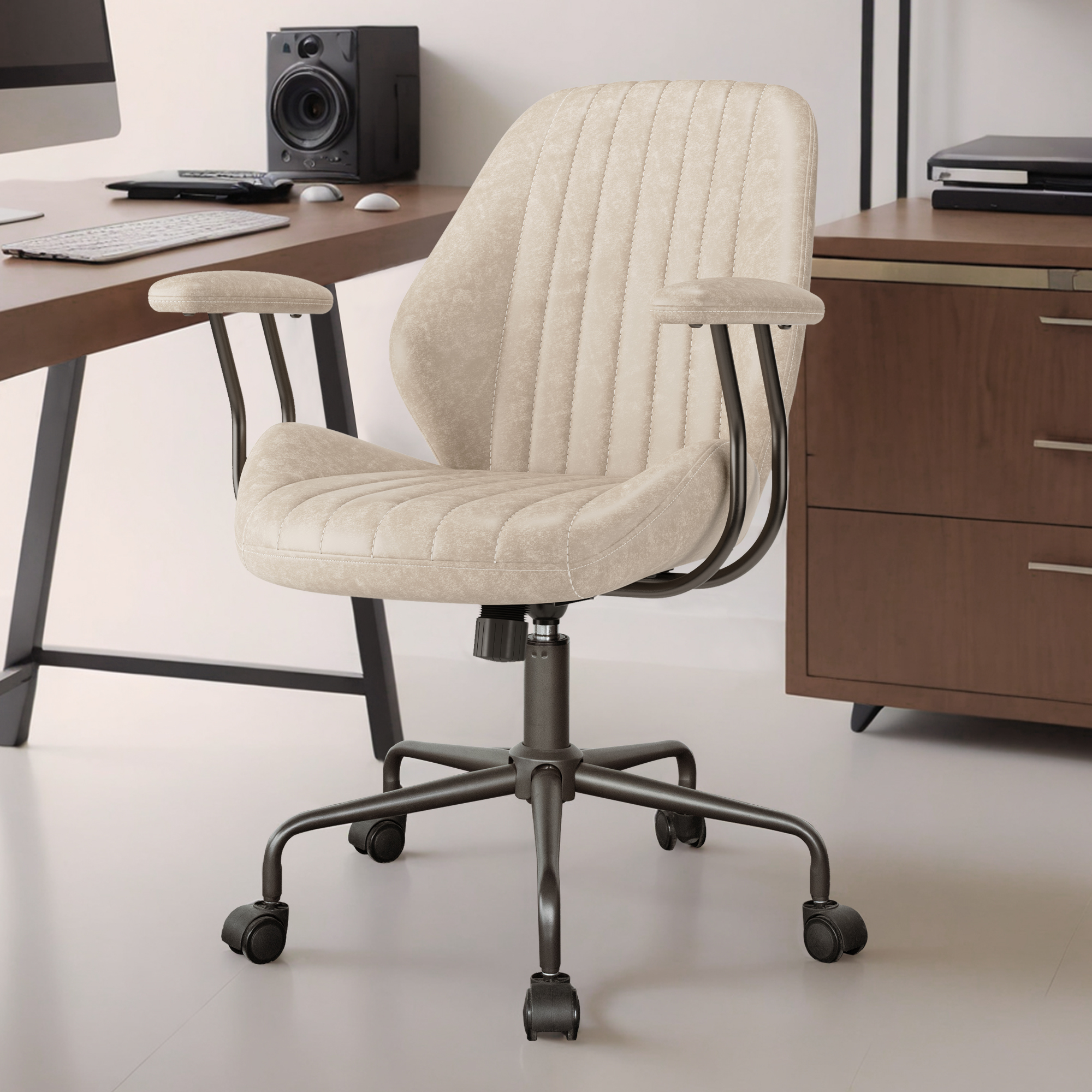 XIZZI Suede Fabric Desk Chairs for Executive or Home Office, Modern Ergonomic Computer Office Chair, Beige