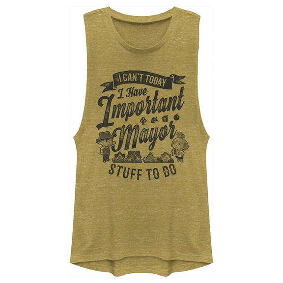 Junior's Nintendo Animal Crossing Important Mayor Stuff  Festival Muscle Graphic Tee Gold Heather Small
