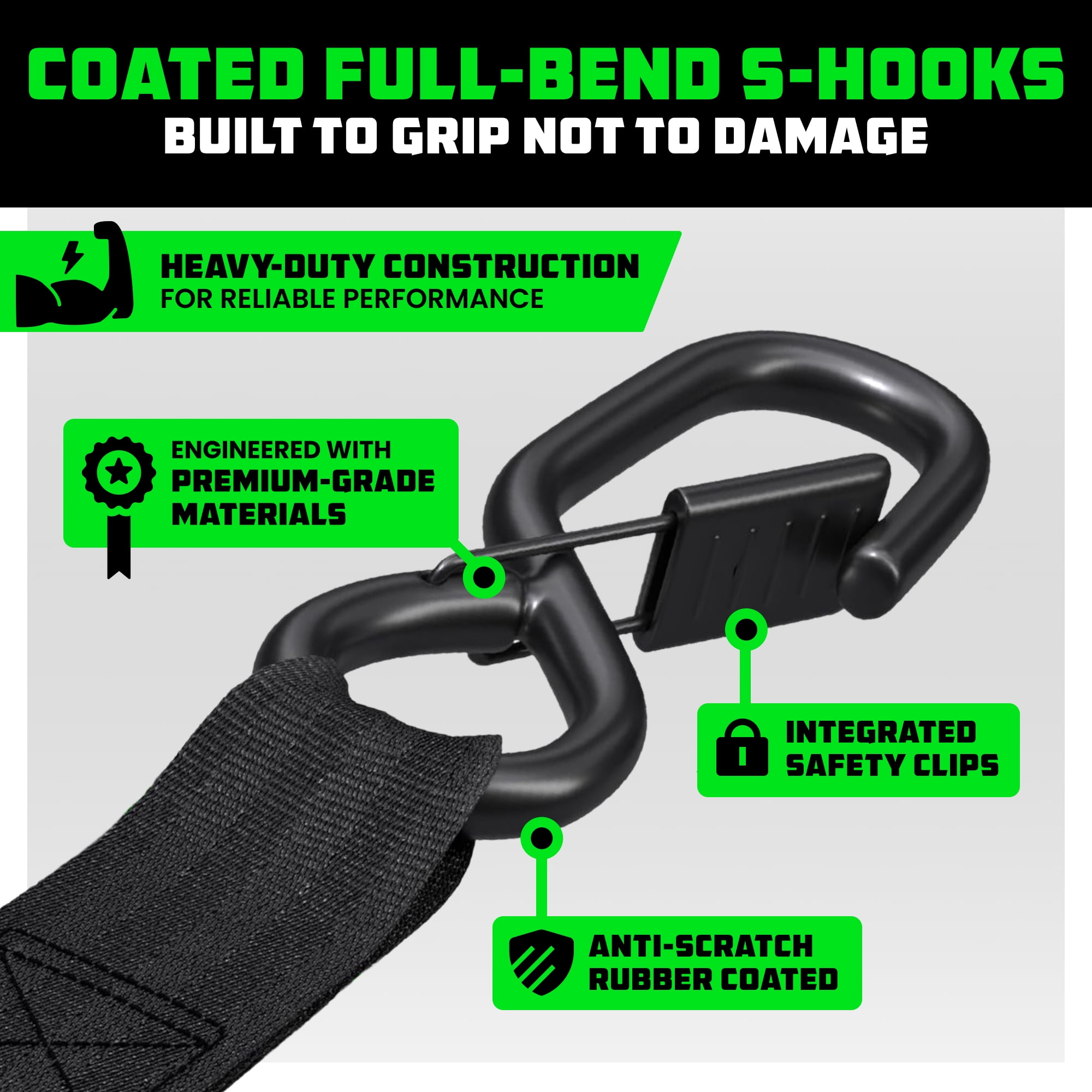 Rhino USA Heavy Duty 2" x 10' Retractable Ratchet Straps 3,033lb Break Strength (Black 4-Pack)