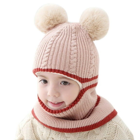 TAIAOJING Baby Winter Hat Warm Knitted Windproof Hat Thick Baby Caps Warm Ski Scarf Hat Kids Hood Knitted Cycling Winter Thermal Earflap Toddler Kids Hat