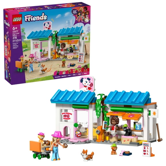 LEGO Friends Dog Treats Bakery Building Toy for Girls & Boys - Pretend Play Set for Kids, Ages 6  - W/Aliya & Sage Minidolls, 2 Toy Dog Figures, & Accessories - Gift Idea for Birthdays - 42677