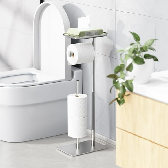 Soporte para papel higiénico Josmimic con almacenamiento en el estante superior