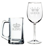 King Beer Mug and Queen Wine Glass Set