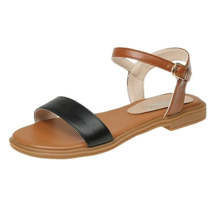 

Cathalem Women Sandals Fashion Simple Roman Style Shoes Comfortable Flat Bottom Large Casual Versatile Casual Shoes Black 41