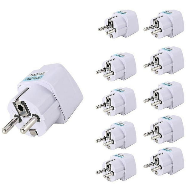 10pc European Schuko Plug Adapter Type E/f Global Universal Travel Converter for Germany France Korea Russia Netherlands Denmark (White)
