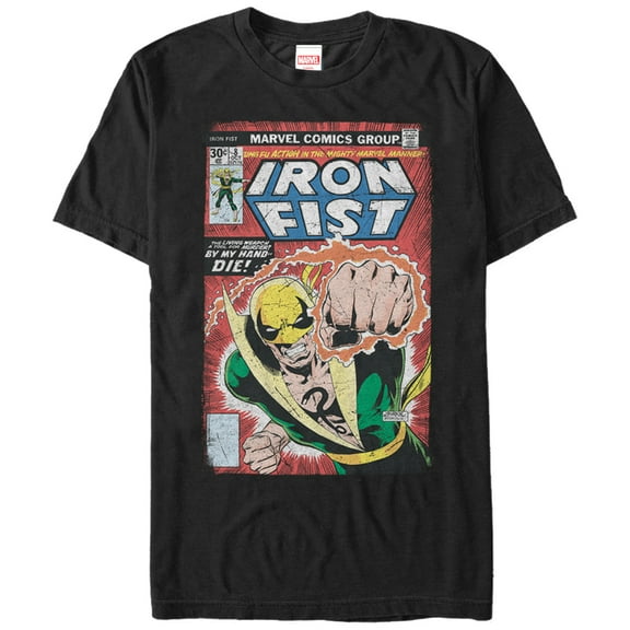Men's Marvel Iron Fist Comic Book Print  Graphic Tee Black Small