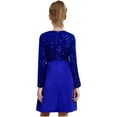 thumbnail image 2 of Runhomal Robe à Sequins pour Filles Col Rond Manches Longues Plissée Robe de Fête Mariage Fleur Bleue 12, 2 of 6