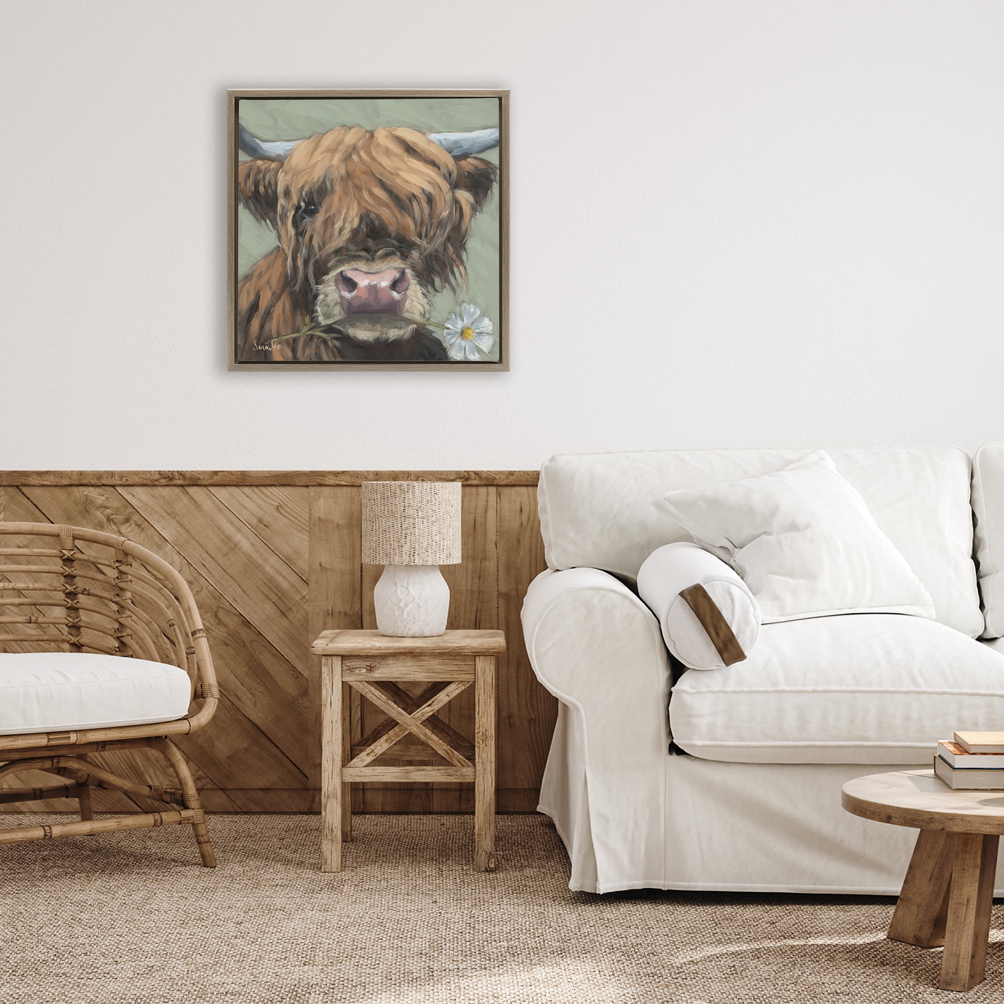 Stupell Industries Blossom Babe Cattle Brown Framed Floater Canvas Wall Art, design by Sara G. Designs