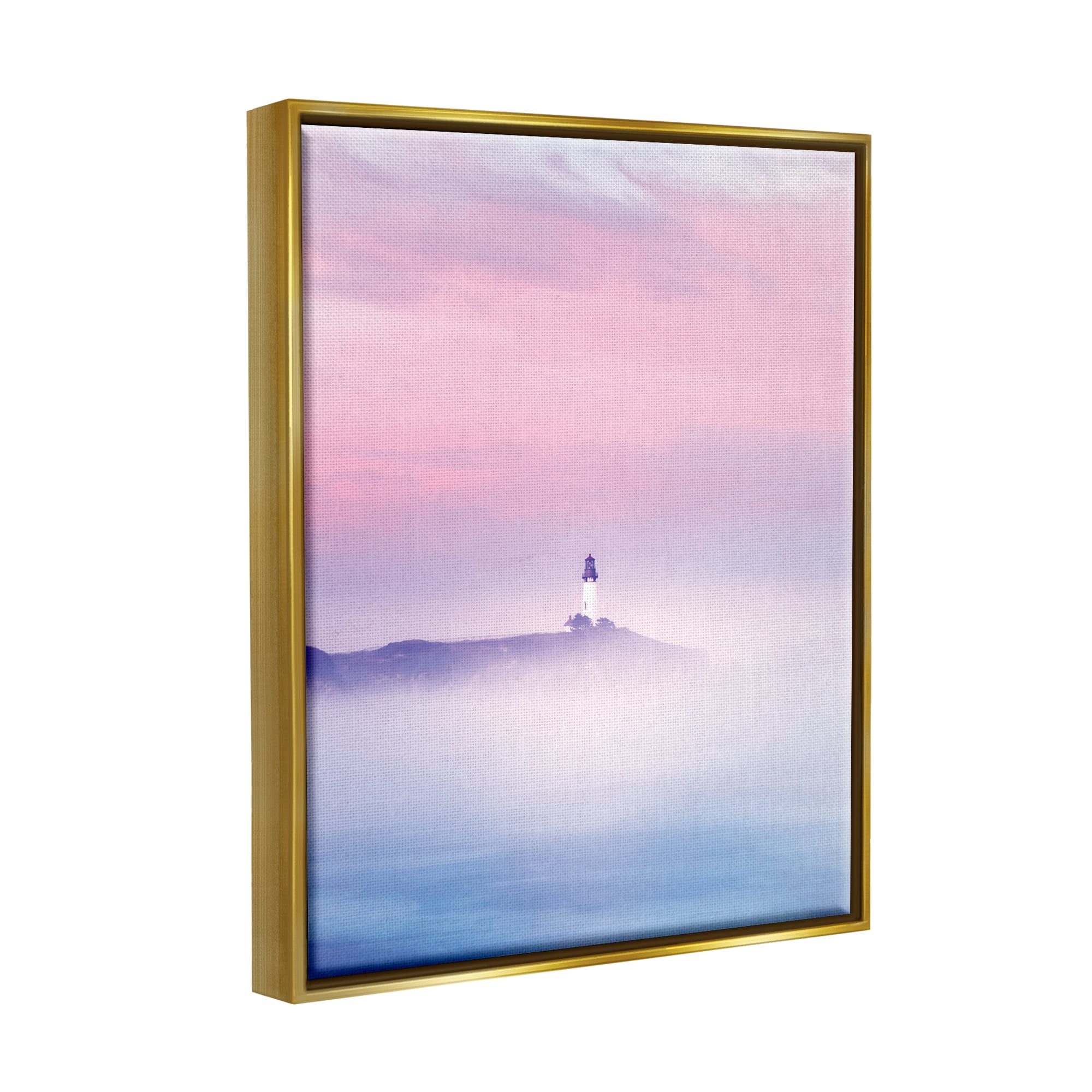 Stupell Industries Foggy Pink & Purple Lighthouse Sky Coastal Photography Gold Floater Framed Art Print Wall Art