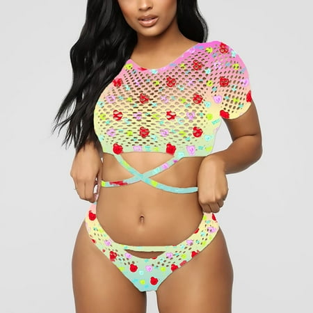 

Fashion Women Sexy Lingerie Set Sexy Net Gauze Print Two-piece Hollow Briefs