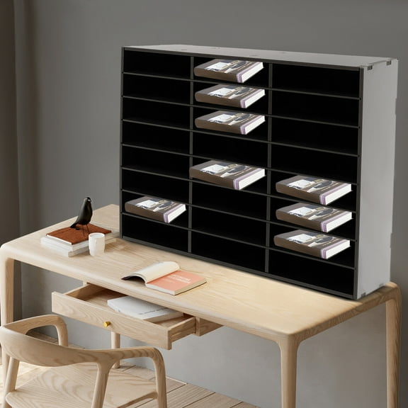 Desktop File Holder, Office Mailbox Modern Black Literature Organizer, 24-compartment Literature Organizer 29*11.9*23.5in
