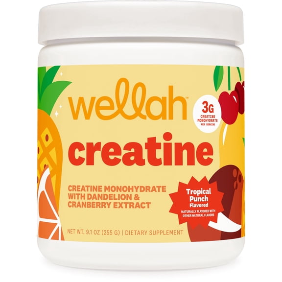 Wellah Creatine for Women (50 Servings, Tropical Punch) - Creatine Monohydrate with Dandelion & Cranberry Extract