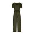 thumbnail image 4 of Homenesgenics Womens Jumpsuits Summer Women Strappy Waist Up Short Sleeved Jumpsuit with V-Neck Wide Leg Green XXL, 4 of 6