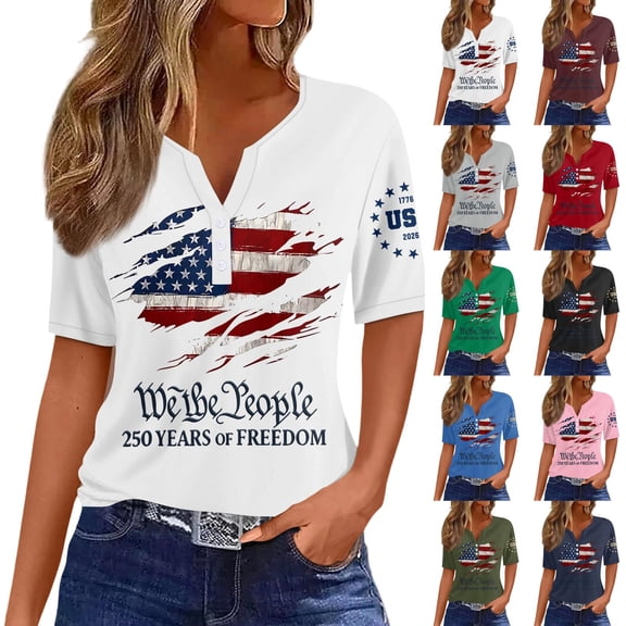Evdexr Independence Day Shirts for Women V Neck Short Sleeve 250th Anniversary Usa Shirt American Flag Graphic 1776 2026 Shirts Striped T Shirts Pink 3XL