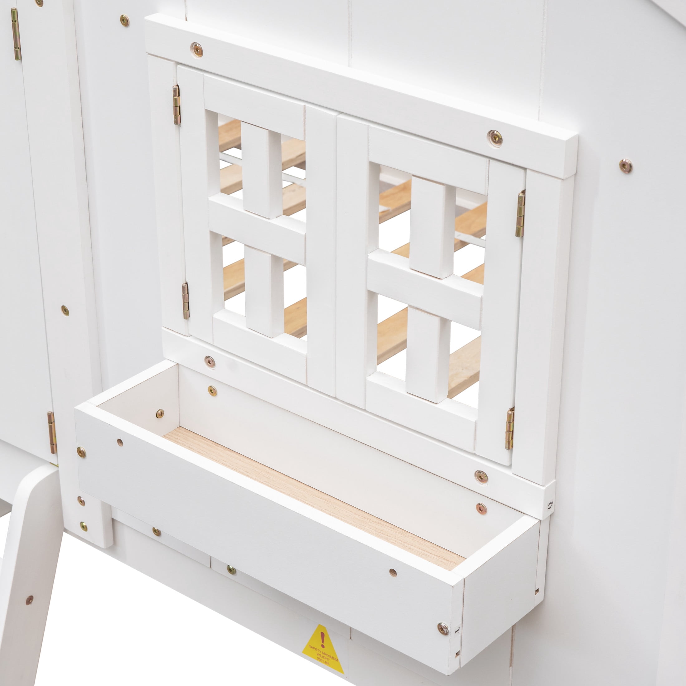 Noble House Twin Over Twin House Bunk Bed, Pine Wood Frame with Safety Guardrails and Ladder, White
