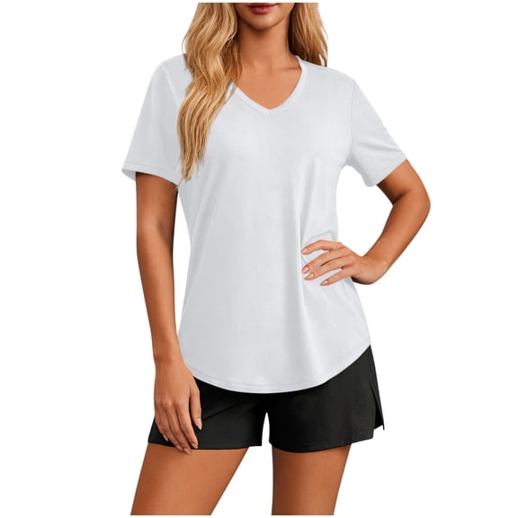 Purcolt Womens Summer Tops Lightweight V Neck Short Sleeve Basic T Shirts Dressy Casual Loose Fit Athletic Shirts for Gym Running Yoga