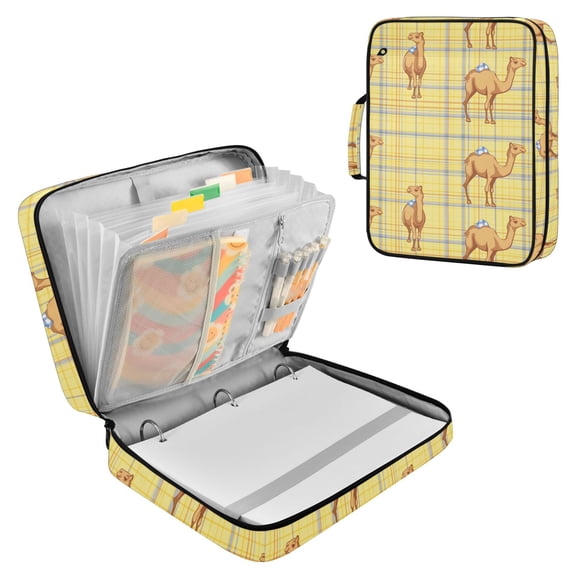 Haosy Accordion File Organizer Zipper Binder 500 Sheet 6-Tab Expanding File Folder Multi-Pocket 1.2 Inch 3 Ring Cute Camel on Plaid