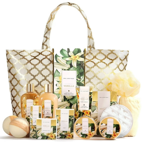 Spa Luxetique Gift Sets for Women - 15 Pcs Vanilla Scent Birthday Christmas Holiday Gifts Bath Baskets for Her