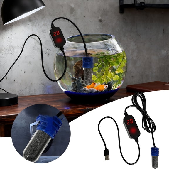 HIBIBUD Pet Supplies Mini Usb Submersible Aquarium Heater with Digital Display for Indoor Tanks – Thermostatic Heating Rod for Turtle and Habitats
