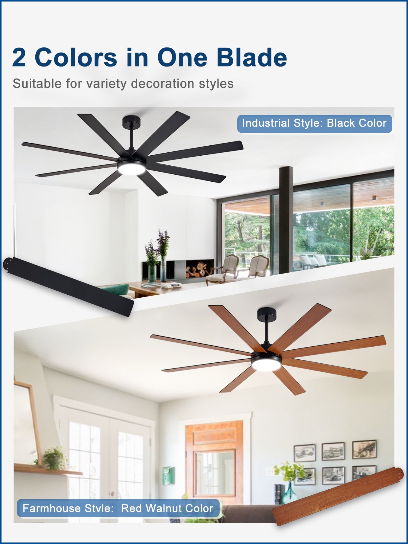 Depuley 66-Inch Indoor/Outdoor Ceiling Fan with Light - 8-Blade in Black Walnut, Remote & App Control, Dimmable 3CCT LED, Quiet DC Motor​