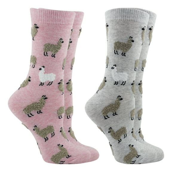 Llama Socks 2-Pack Fuzzy Llamas (Pink Heather/Ash Heather, Medium)