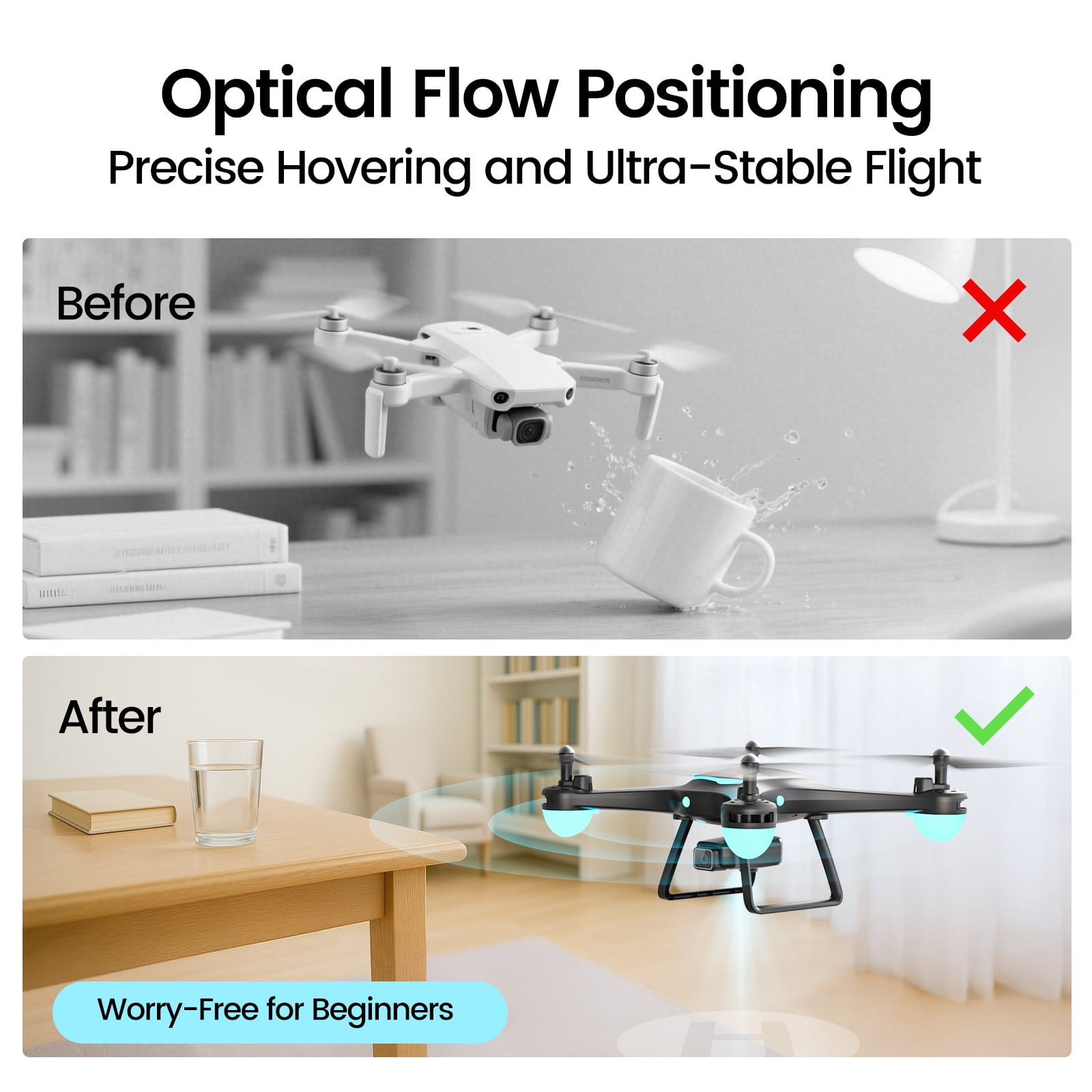 Drones for Kids with 1080P Camera, Lightweight Wefone WF13 Upgraded Quadcopter Beginners, One-Key Takeoff, Optical Flow Hover, 2 Batteries, Black