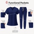 thumbnail image 3 of HIOK Women's Scrubs Set, V Neck Short Sleeve Top Jogger Pants with 6 Pockets, Adjustable Waist Stretch Uniform Workwear Outfit, 3 of 6