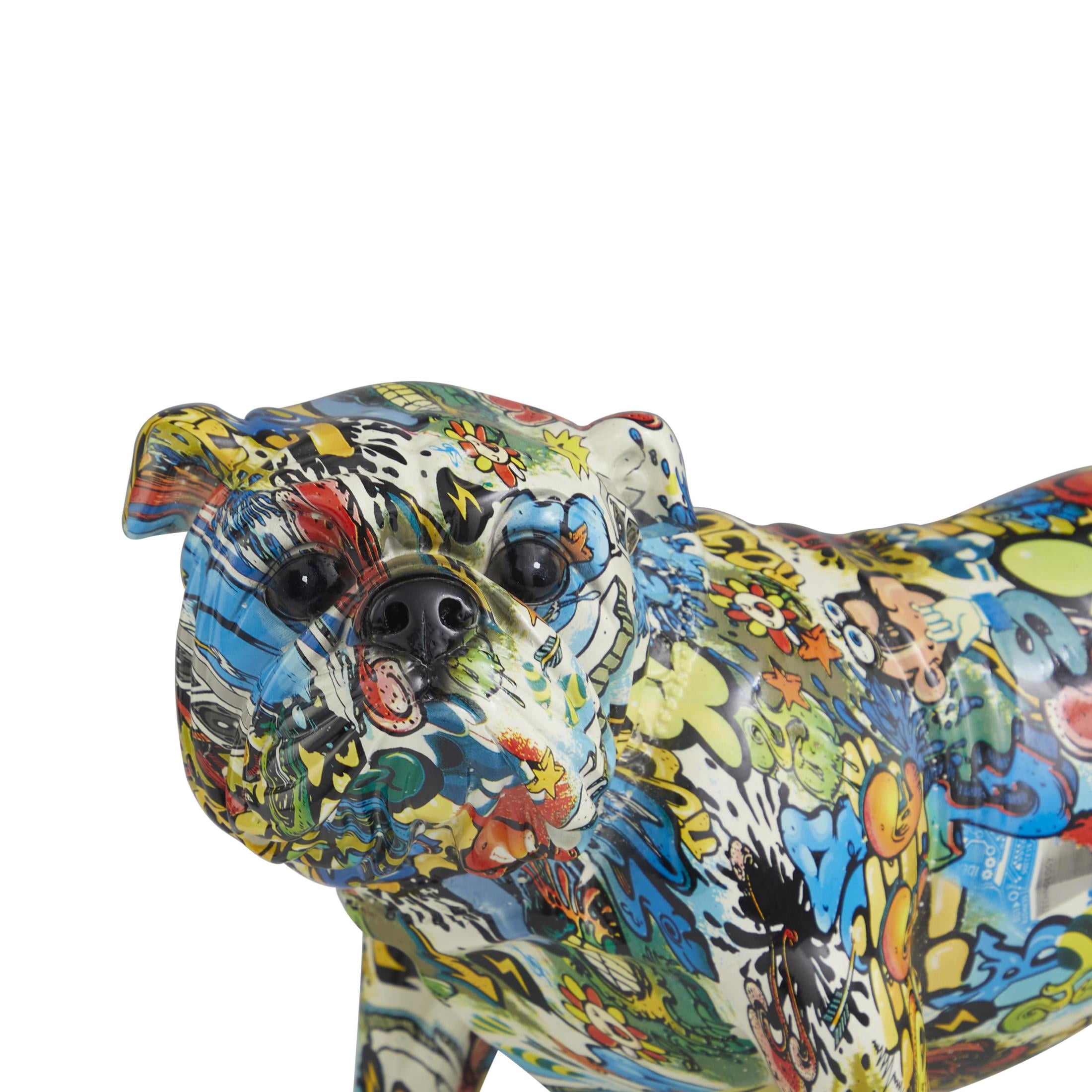 15" x 8" Multi Colored Resin Bulldog Sculpture, by DecMode