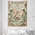 thumbnail image 2 of Ambesonne Nautical Tapestry Wall Hanging, Folk Art Style Marine Look, 60"x80", Blush Cadet Blue and Ecru, 2 of 3