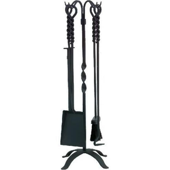 Dagan 5817 Twist Design Wrought Iron Fireplace Tool Set, Black - 5 Piece