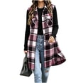 thumbnail image 5 of Plaid Button Down Long Vest For Women, Lapel Collar Sleeveless Side Split Cardigan, Fall Casual Curved Hem Tops With Pockets, 5 of 7