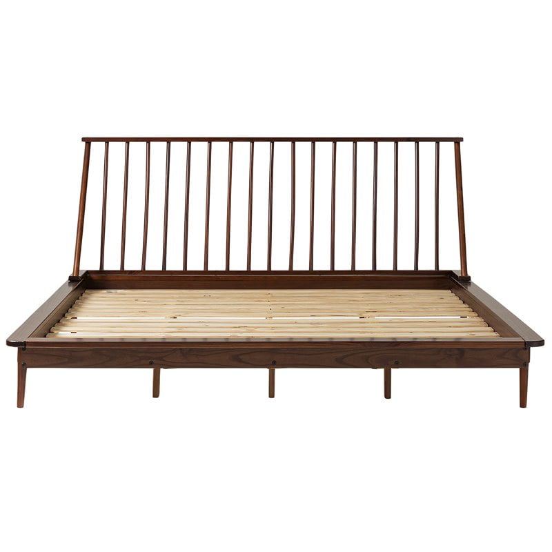 King Mid Century Modern Solid Wood Spindle Platform Bed in Walnut