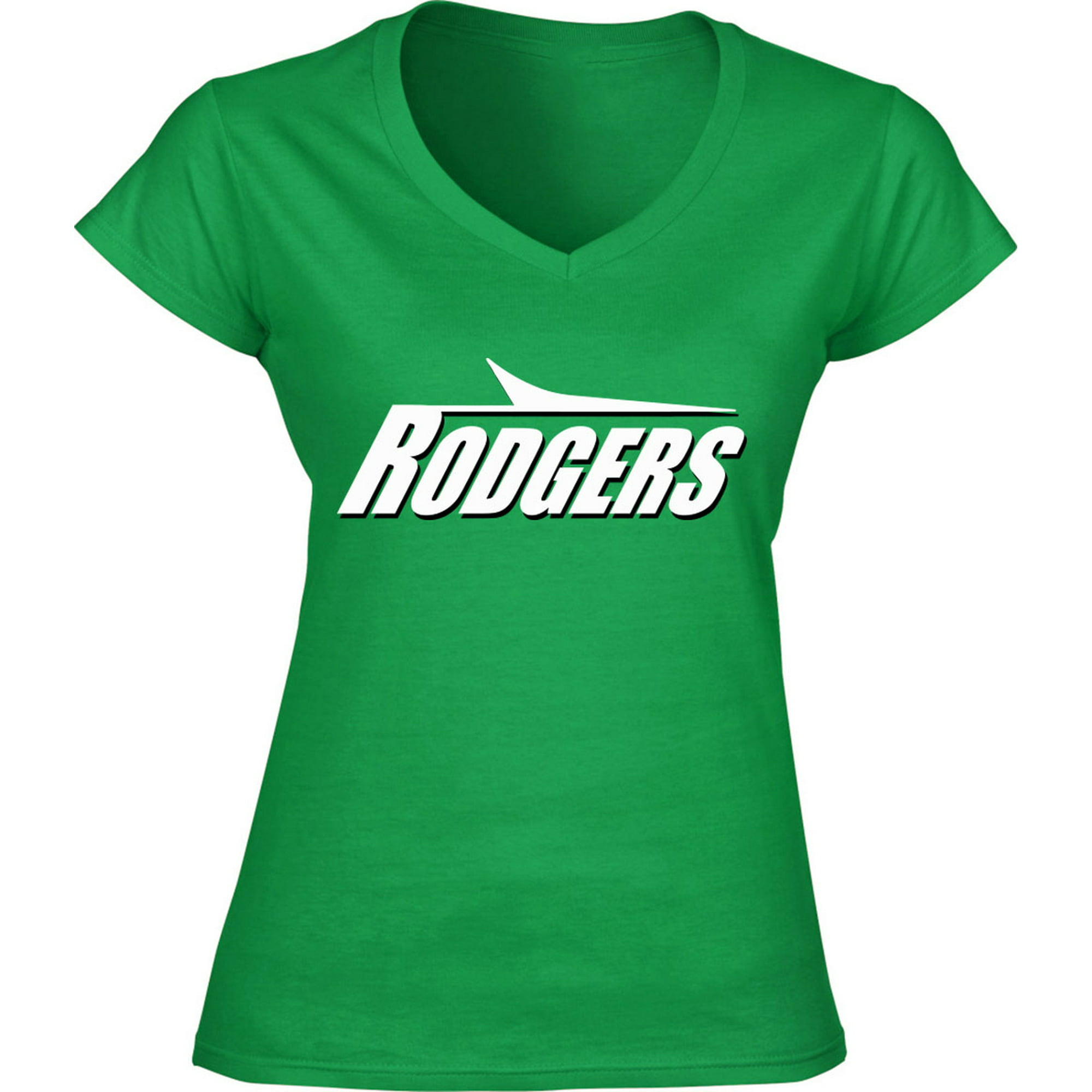 Shedd Shirts Jets Aaron Rodgers Logo Ladies V-Neck Shirt T-Shirt ,, Women's, Size: 2XL, Green