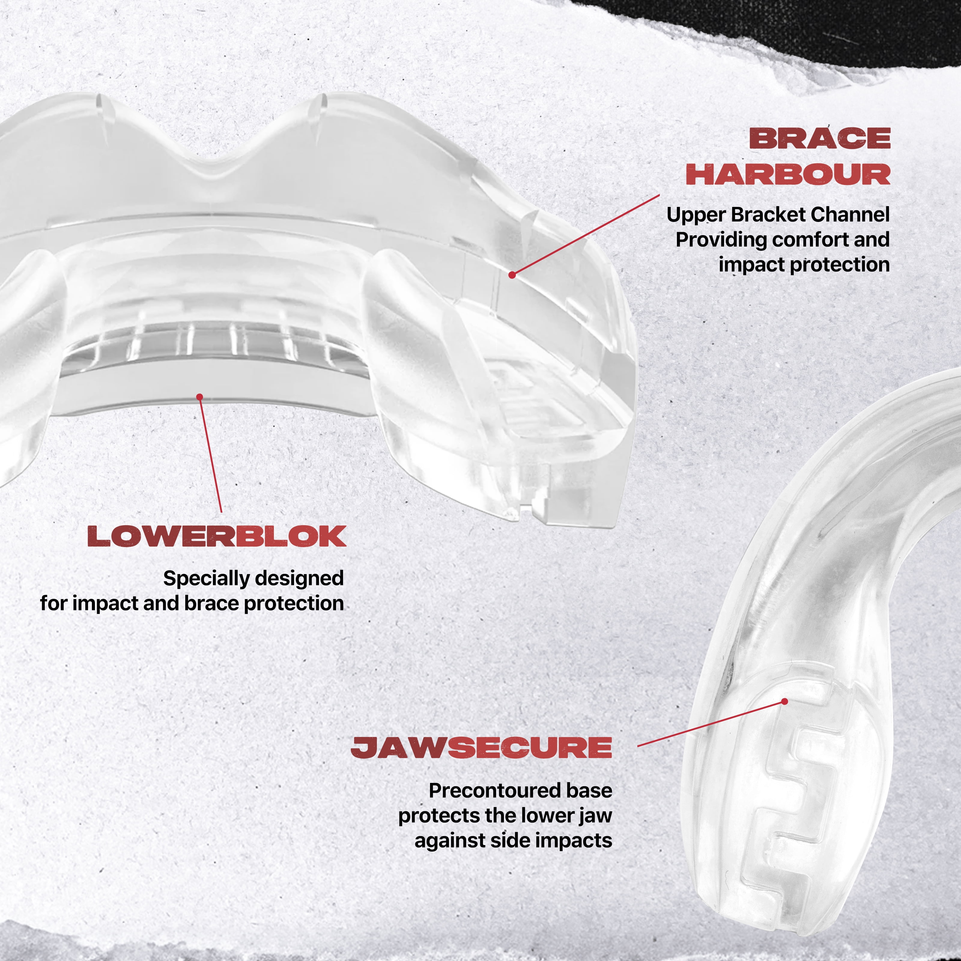 SAFEJAWZ Sports Mouth guard for Braces with Case, One Size Re-Mouldable Mouthguard (Clear)