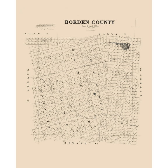 Historic County Map - Borden County Texas - General Land Office 1892 - Vintage Wall Art
