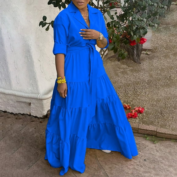 Njagoc3 Womens Short Sleeve Maxi Dress, Solid Color Loose Fit, Casual Daily & Outdoor Wear Dress