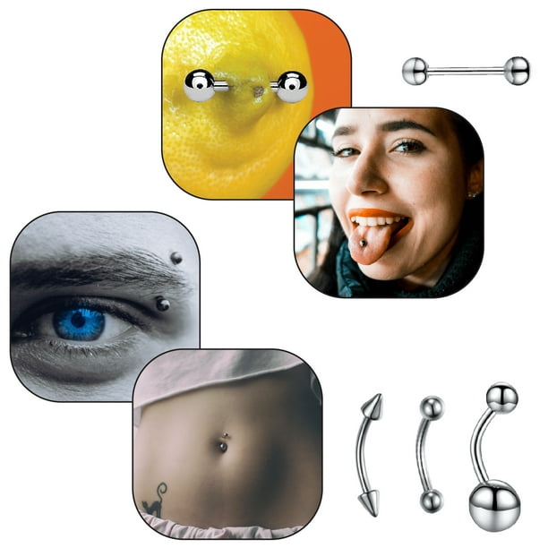 BodyJ4You 36PCS Professional Piercing Kit Steel 14G 16G Belly Ring Tongue  Tragus Nipple Lip Nose Jewelry 