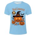 thumbnail image 3 of Men T Shirts Halloween Funny Pumpkin Printed Casual Comfortable Short Sleeve Crew Neck Tees Sports Leisure Activities Lightweight Breathable Men's Shirts Sky Blue L, 3 of 4