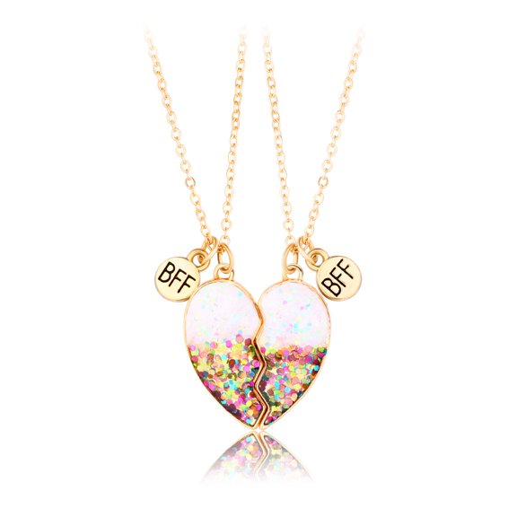 ZPAQI 2Pcs/Set Heart Pendant Magnet Matching Necklaces for Friend Gift BFF Necklace
