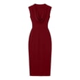 thumbnail image 5 of Women's Midi Pencil Dress Sleeveless Draped Cowl V Neck Elegant Sheath Dress formal office Cocktail Wedding Guest Dress Evening Gown Wine, 5 of 5