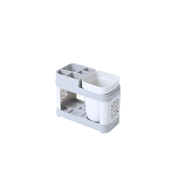 Baño de Plástico Tazas Cepillo de Dientes Soporte Conjunto con Dos Tazas, Gris 15x11x7.5cm Familia Pareja Lavaboca Soporte para Baño Inodoro, Diseño de Drenaje