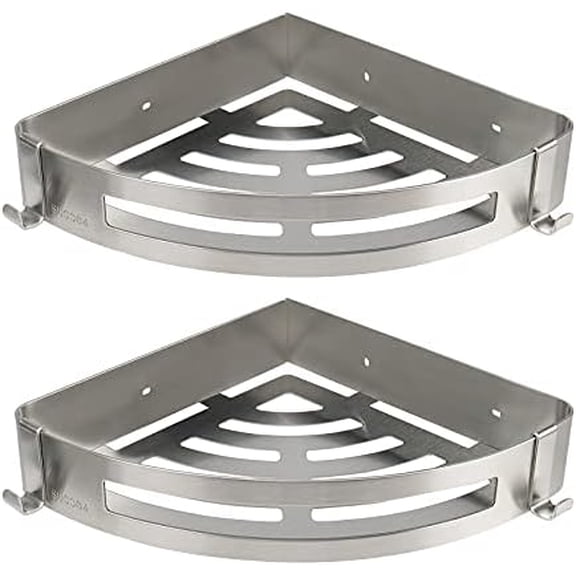 Bathroom Shower Caddy 2 Pack, No Drill 304 Stainless Steel Shower Organizer with 2 Hooks (Corner Shelf, Brushed Nickel)