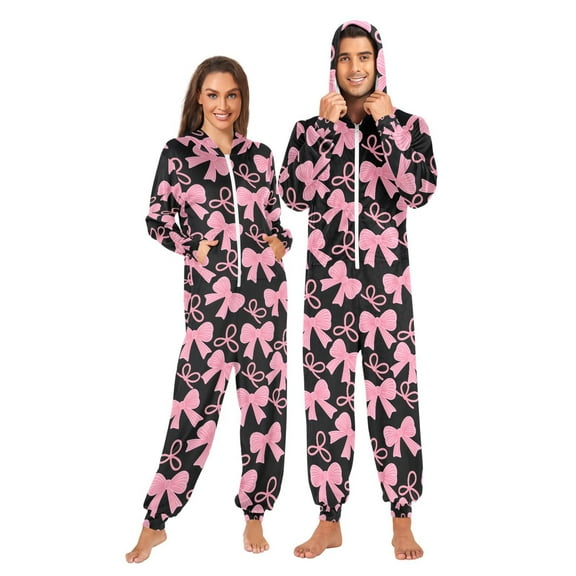 joogoo Pink Bows Unisex Adults Onesies Pajamas Jumpsuits L