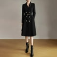 thumbnail image 4 of Women's Waisted Temperament Double Breasted Suit Dress Long Sleeve Lapel Pockets Dresses With Belt, 4 of 6