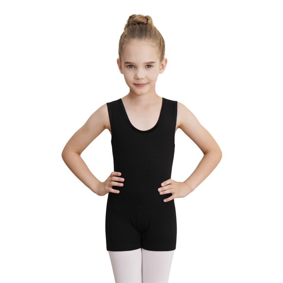 WEGETIT Malla de gimnasia sin mangas para niña, negra, 12-14 años