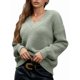 thumbnail image 3 of Suéter de Larga con Cuello en V para Mujer, Suéter Holgado de Punto Grueso de Gran Tamaño. Verde XL, 3 of 8
