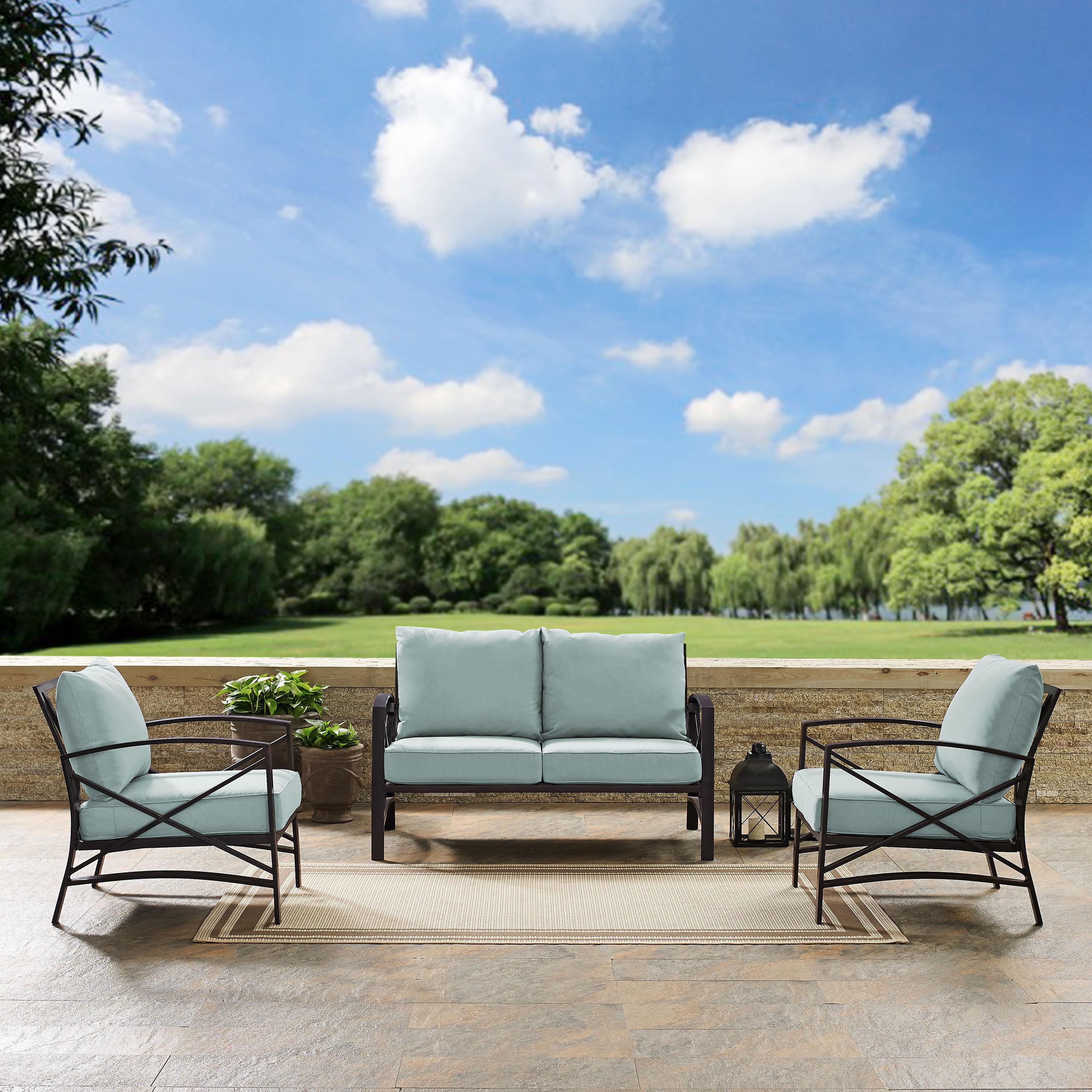 Crosley Furniture Kaplan 3 Pc Outdoor Seating Set With Mist Cushion - Loveseat, Two Outdoor Chairs - image 2 of 8