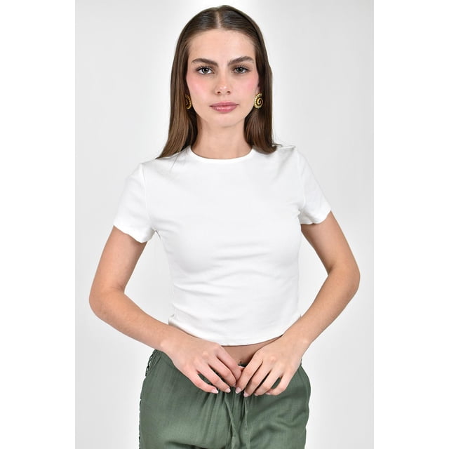 Crop top basico acanalado /Juvenil, 0177 (Blanco) blanco G